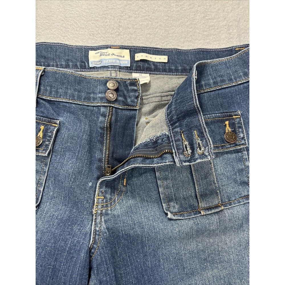 VTG OLD NAVY Jeans Womens 16 Stretch Flare Bootcut Flap Pockets Denim Faded Blue - Picture 12 of 15
